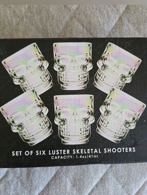 Set of 6 Luster Skeletal Shooters Iridescent New Skull Shot Glass